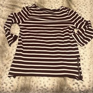 Gap Brown/White Stripe Side Zip Boatneck Long Sleeve Tee Size XL